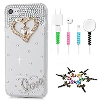 STENES Bling Case Compatible with iPhone 5/5S/SE - Stylish - 3D Handmade [Sparkle Series] Cross Heart Silver Love Design Cover with Cable Protector [4 Pack] - Crystal