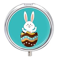 Pill Box Happy Easter Cute Rabbit Round Medicine Tablet Case Portable Pillbox Vitamin Container Organizer Pills Holder with 3 Compartments