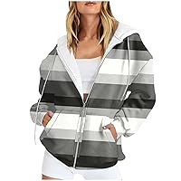 Casual Coat Casual Striped Zip Up Hoodies Light Breathable Sport Coats Long Sleeve Drawstring Soild Jackets