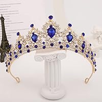Gold Colors Crystal Crown for Girls Small Tiaras Headdress Prom Wedding Dress Hair Jewelry Bridal Accessories (Blue)