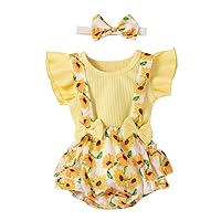 New Born Baby Package Sleeve Spring 018 Girls Ruffle Shirt Months Clothes Floral Suspender Outfits (Yellow, 0-3 Months)
