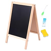 Easel Kids Foldable Double-Sided Chalk Board 16x10 Inch Wooden Easel with Chalk Box Eraser Marker for Children Age Above 3 Painting Drawing Chalkboards