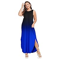Wolddress Womens Plus Size Split Maxi Dress Casual Sleeveless Loose Beach Long Dresses with Pockets S-5X