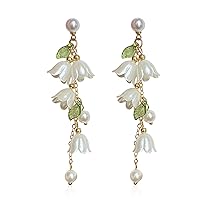 Dangle Flower Leaf Earring White Fairy Flower Earrings Summer Dangling Long Tassel Earrings Lily Of The Valley Earrings Jewelry