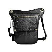 Genuine Leather Fanny Pack Waist Hip Purse Tactical Belt Bag (Black)
