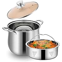 Stainless Steel 6.7/8.6/10.9Qt Food Steamer Boil Pot - 2 Tier Stockpot Large Metal Steam Cooker Seafood Cookware with Tempered Glass Lid for Vegetable, tamale,Dumpling, egg, Sauce Kitchen