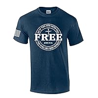 Set Free John 8:36 Nail Cross Redeemed Mens Christian Short Sleeve T-Shirt Graphic Tee
