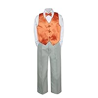 4pc Formal Baby Toddler Boy Orange Vest Bow Tie Silver Pants Suits S-7 (7)