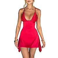 Women Y2K Spaghetti Strap Lace Bustier Mini Dress Sexy Sleeveless Ruched Split Bodycon Party Night Out Dress