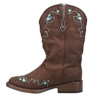 ROPER Kids Girls Heart Embroidery Square Toe Casual Boots Mid Calf - Brown