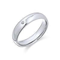 Bling Jewelry Personalize Customize Simple .10 Ct CZ Accent Dome Couples Titanium Wedding Band Ring For Men For Women Silver Tone Comfort Fit 6MM
