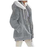 RMXEi jackets for women fashion 2022 Womens Fashion Soild Winter Loose Plush Long Sleeve Zipper Pocket Hooded Coat