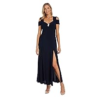 R&M Richards Women's Old Shoulder Evening Gown with Thigh Slit and Diamante Detail