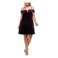 Womens Maroon Cold Shoulder Above The Knee Fit + Flare Cocktail Dress Size 18W