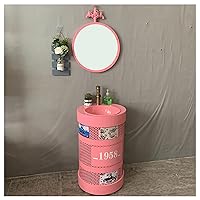Industrial Style Vanity Unit with Basin, Bathroom Vanity Unit Floor Standing Under Sink Bathroom Cabinet with Faucet and Drain Bathroom Sink Cabinet 19.6 x 19.6 x 32.6in,Pink,with Mirror
