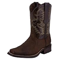 Texas Legacy Mens Black Western Leather Cowboy Boots Rodeo Saddle Square Toe
