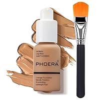 Phoera Foundation Set with Makeup Brush - Matte Cream Foundation Kit with 105 (Sand) Shade & Applicator - Full Coverage Concealer - 24hr Oil Control - 30ml