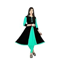 Indian Women's Long Dress Bohemian Girl's Frock Suit Black & Teal Color Tunic Plus Size (Large)