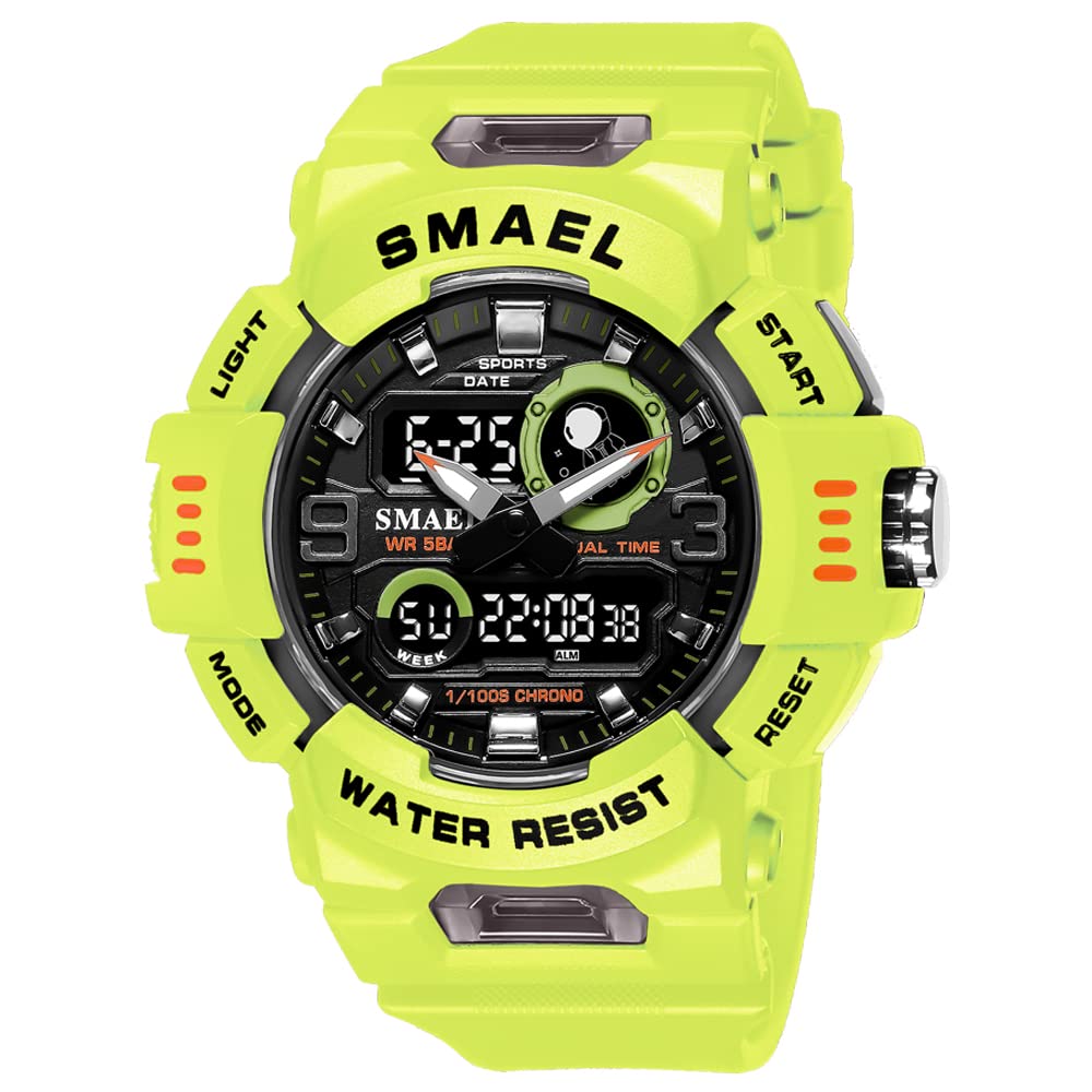 SMAEL Men's Dual Display Sport Quartz Watch Strong Rubber Strap and LED Digital Analog Wristwatches Waterproof Electronic Clock 8063