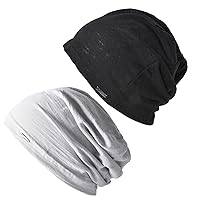 CHARM Cotton and Linen Slouchy Beanies - Mens Lightweight Summer Beanie Womens Saggy Cap Chemo Slouch Hat Set