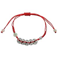 100% Real 925 Sterling Silver Chinese Fortune Coins Bracelet Lucky Jade Flower Feng Shui Coins Red String Bracelet for Wealth and Success