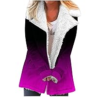 2023 Winter Lapel Coats for Women Fashion Gradient Sherpa Fleece Plush Lined Button Down Jacket Comfy Dressy Coats