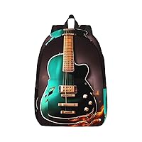 Music Green Guitar Canvas Backpack Laptop Backpack College Lightweight Travel Bag Casual Daypack Durable Rucksack