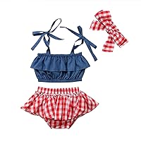 Multitrust Infant Baby Girls Strappy Tube Tops + Ruffle Shorts Pants Summer Clothes Set Toddler Baby Girls Outfits