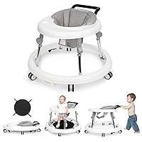 Baby Walker Foldable with 9 Adjustable Heights, Baby Walkers and Activity Center for Boys Girls Babies 6-12 Months, Baby Walker and Bouncer Combo with Wheels Portable Anti-Rollover