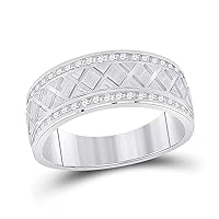 The Diamond Deal 10kt White Gold Mens Round Diamond Wedding Crosshatch Band Ring 1/2 Cttw