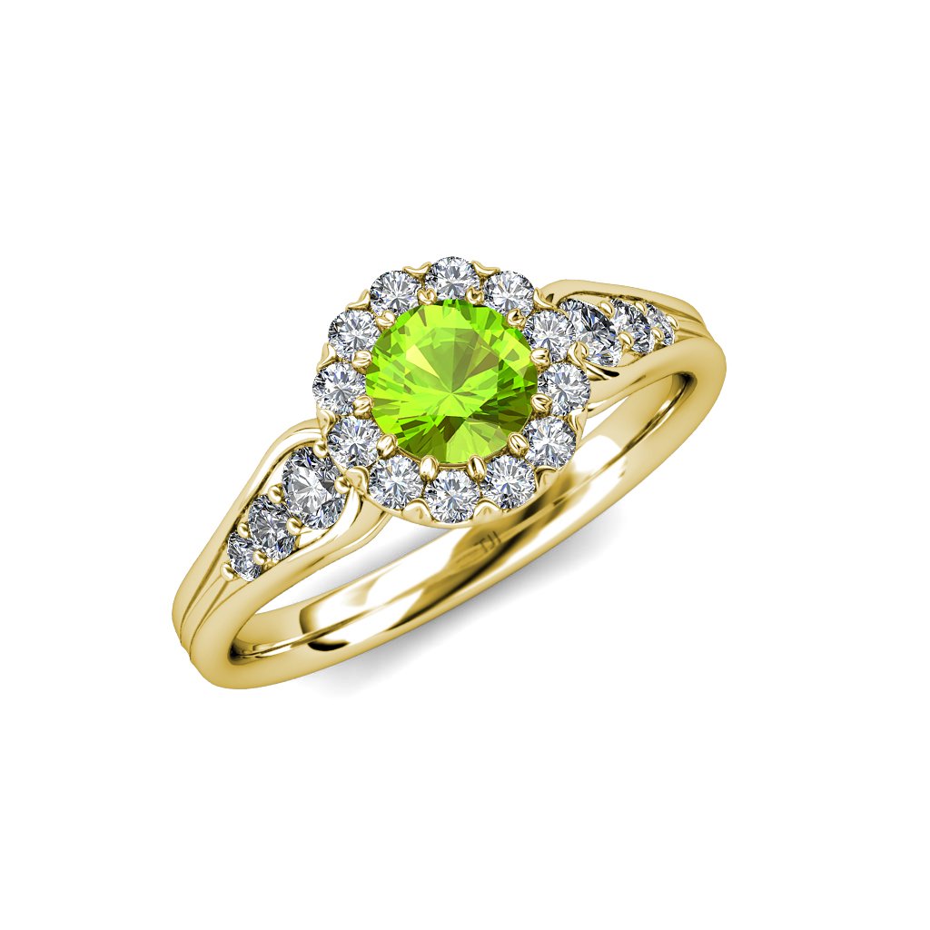 TriJewels Peridot & Natural Diamond (SI2-I1, G-H) Cupcake Halo Engagement Ring 1.40 ctw 14K Yellow Gold