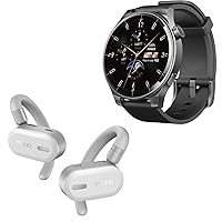 TOZO S5 Smartwatch (Answer/Make Calls) Sport Mode Fitness Watch, Black + Openbuds Wireless Bluetooth Open Headphones White