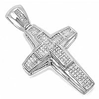 14k White Gold Plated 925 Sterling Silver For Women & Girls 5ct Princess Cut CZ Diamond Double Cross God Pendant