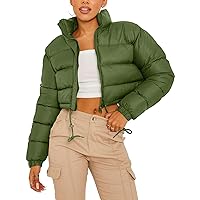 Flygo Women Cropped Puffer Jacket Winter Long Sleeve Quilted Puffy Bubble Padded Short Coats with Drawstring