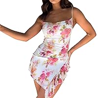 Women's Summer Dress Ladies Fallow Unique Sexy Party Style Ball Style Flower Print Casual Camisole Dress(Pink,Large)