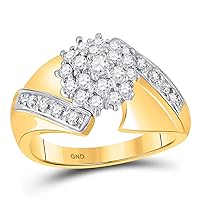 The Diamond Deal 10kt Yellow Gold Womens Round Diamond Flower Cluster Ring 1/2 Cttw