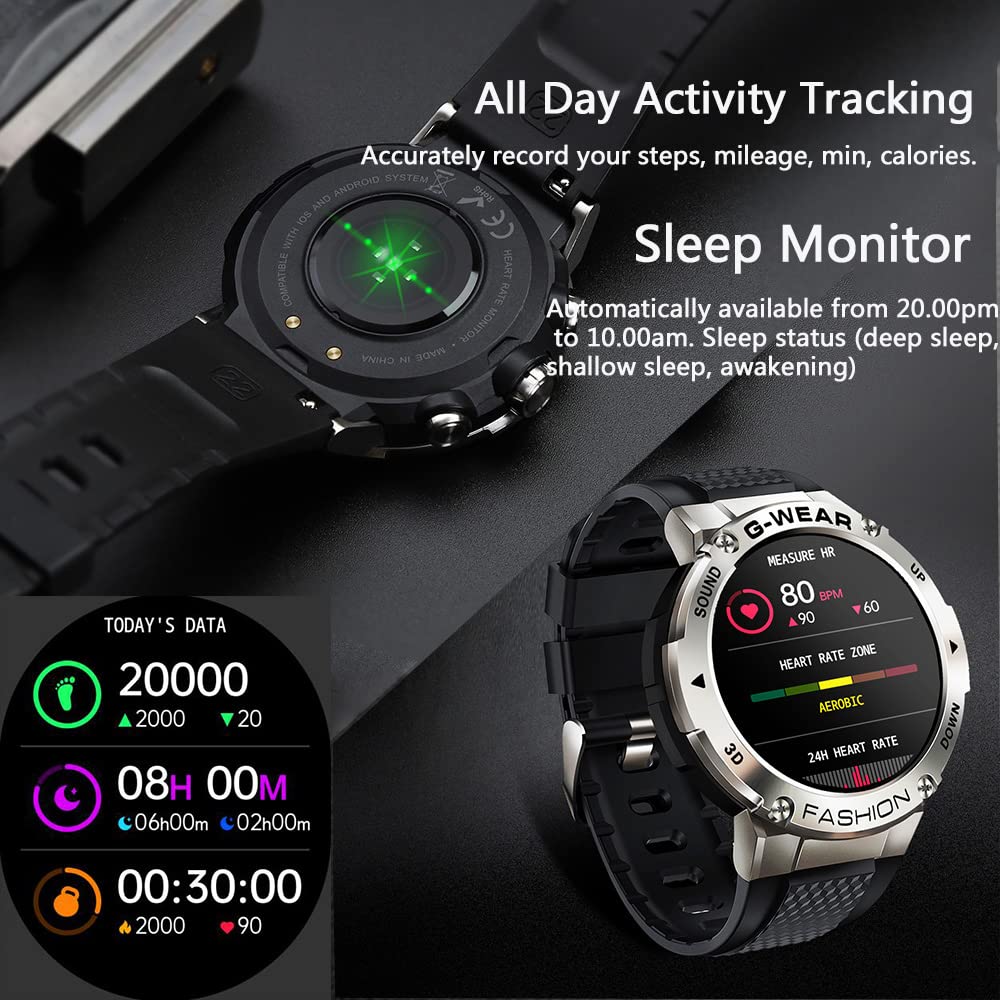 Smart Watches for Men Activity Fitness Tracker Smartwatch with Bluetooth Call Blood Pressure Heart Rate SpO2 Sleep Monitor Pedometer Waterproof Sport Watches Compatible with Android iOS Phone…