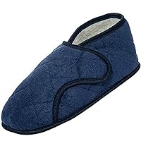 Men's Edema Slippers for Swollen or Bandaged Feet Opens Fully Navy