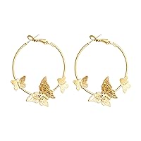 Gold Plated Butterfly Hoop Earrings for Women Girls Handmade Delicate Hollow Insect Animal Wings Circle Round Love Heart Shaped Metal Wire Dangle Drop Earrings for Her Wife Mom Daughter Sister Girlfriend Jewelry Gifts