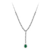 Pear Shape Emerald and Diamond Necklace in 14K Gold