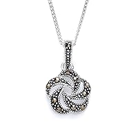 jewellerybox Sterling Silver & Marcasite Black Open Flower Pendant on Chain 16-24 Inches