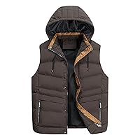 Men Outdoor Quilted Winter Puffer Vest Thicken Warm Cotton Coat Sleeveless Hooded Jacket Padded Vest Puffy Vest Men