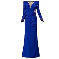 Elegant Royal Blue Beaded Mermaid Mother's Prom Evening Shower Party Dress Gala Wedding Anniversary Gown