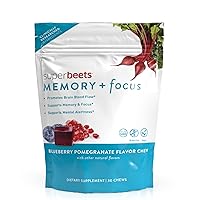 HumanN SuperBeets Memory + Focus Chews - Helps Support Brain Health & Alertness - SuperBeets Nootropic Supplement with Resveratrol & Beet Root Powder, Blueberry Pomegranate Flavor, 30 Soft Chews