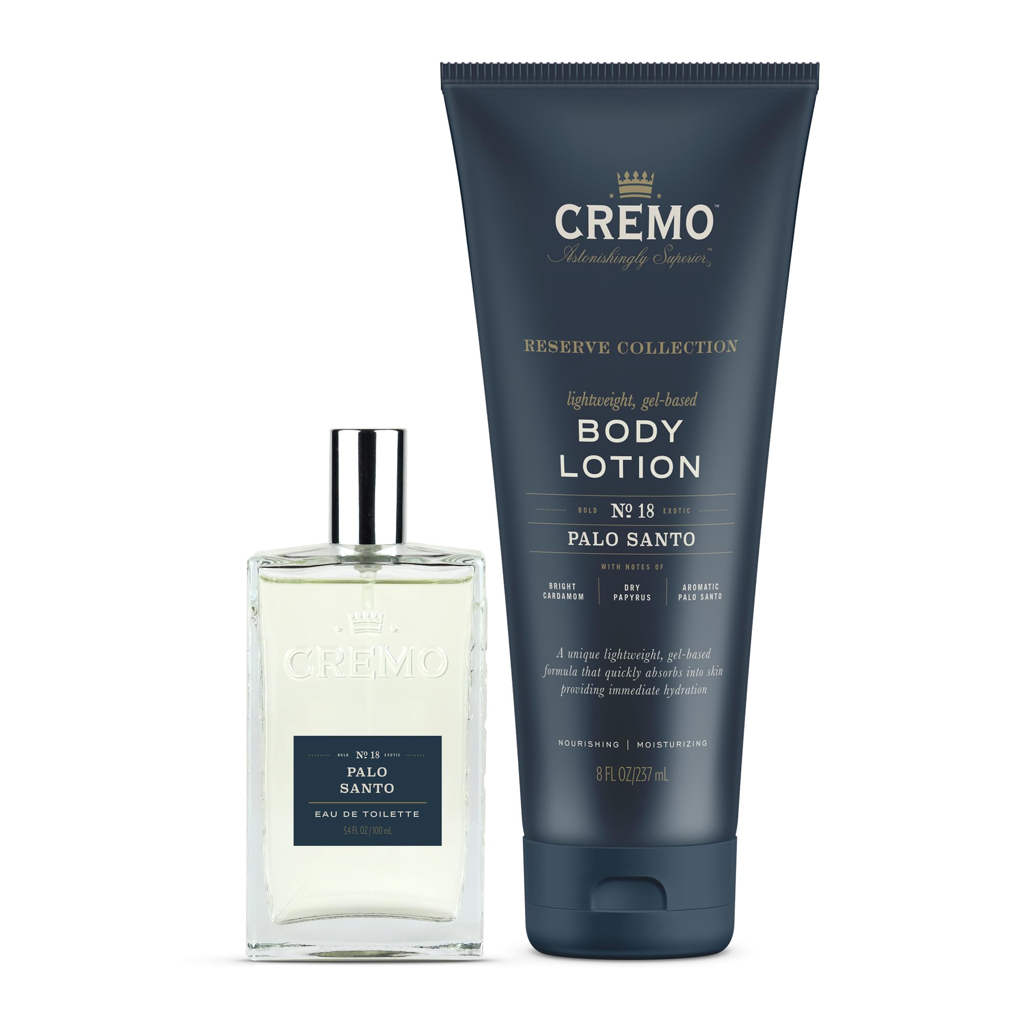 Cremo Palo Santo (Reserve Collection) Bundle with Palo Santo Spray Cologne, 3.4 Fl Oz and Palo Santo Body Lotion, 8 Fluid Ounce