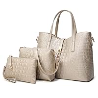 Women Crocodile Pattern Leather Tote Bag Large Capacity Top Handle Hanbag Crossbody Shoulder Purse Wallet 3pcs Set