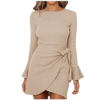 Pull On Dress Pants for Women, Spring Plus Size Long Sleeve Dress Women's Casual School Fit Scoop Neck Breasted