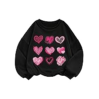 SOLY HUX Girl's Heart Print Long Sleeve Thermal Sweatshirt Drop Shoulder Crew Neck Casual Pullovers Tops