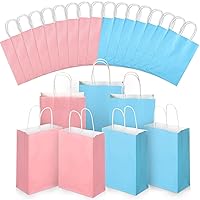 Skyygemm 32 Pcs Paper Gift Bags Bulk with Handle, Assorted Colors Kraft Party Favor Bags 8.66 x 6.3 x 3.15 Inch Small Goodie Bags Gift Wrap Bags for Birthday Party Decor(Baby Blue and Pink)