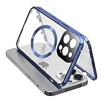 Privacy Case for iPhone 15/15 Pro/15 Plus/15 Pro Max, Strong Magnetic Adsorption+Safety Lock+Metal Bumper [Compatible with Magsafe] Camera Lens Protector,Blue,15 Pro Max